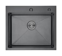 Ibergrif M85545B Évier de Cuisine 1 Bac en 55x45 cm, Acier Inoxydable avec Filtre de Vidange, Montage à Poser, Trous pour Robinets et Distributeurs de Savon, Noir