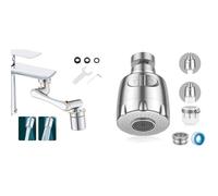 Ibergrif M91006, Robinet Magique Pivotant 1440°, Mousseur Robinet avec 2 Modes de Pulvérisation & Vinabo Aérateur de Robinet, 360° Pivotant Robinet, Gorgeurs Aérateur Robinet