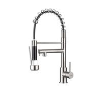Ibergrif Mitigeur Robinet Cuisine avec Douchette 2 Jets 360° Pivotant, Double Bec Professionnel, 2 Modes Pulvérisation, Arc Élevé Acier Inox Économe en Eau, Design Moderne, M22144A