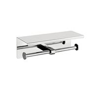 Ibergrif Porte-Papier Toilette Double avec Étagère, Support Papier Toilette Mural en Acier Inoxydable, Installation Adhésive ou avec Perçage, Porte-Rouleau WC pour Salle de Bain ou Cuisine, Argent