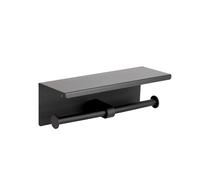 Ibergrif Porte-Papier Toilette Double avec Étagère, Support Papier Toilette Mural en Acier Inoxydable, Installation Adhésive ou avec Perçage, Porte-Rouleau WC pour Salle de Bain ou Cuisine, Noir