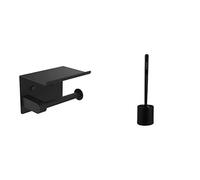 Ibergrif Porte Papier Toilette, Support Papier Toilette Mural, 304 Acier Inoxydable, Installation avec Vis ou 3M Auto-adhésif, Noir & 320 cleangang - Brosse WC Noire