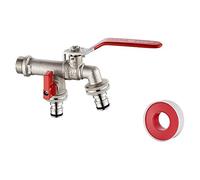 Ibergrif - Robinet Double de Jardin, Raccord Rapide, Ménage et Industrie, Laiton M22203 Marron