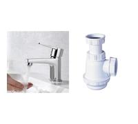 Ibergrif Star M11057, Mitigeur de Lavabo - Robinet de Salle de Bains Monocommande & Wirquin SP3178 Siphon de lavabo et lave-mains à culot court, blanc