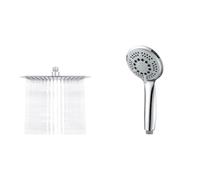 Ibergrif Tete de Douche Inox - Douche Economie d'Eau, Pommeau de Douche Carré 25CM & GRIFEMA COMPLENTO-G804 Douchette à Main 5 jets pour Salle de Bain, Moyen Pommeau de Douche