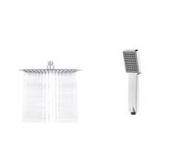 Ibergrif Tete de Douche Inox - Douche Economie d'Eau, Pommeau de Douche Carré 25CM & Pommeau de Douche Economie Deau Pression- Douchette Universelle Interface 1/2 Pouce