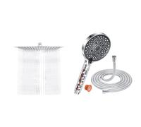 Ibergrif Tete de Douche Inox - Economie d'Eau, Pommeau Carré 30CM, Tete Pluie Universelle Filetage & Pommeau de Duche avec tuyau 1,6M, YEAUPE PRO Pommeau de Douche Economie Deau