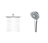 Ibergrif Tete de Douche Inox - Economie d'Eau, Pommeau de Douche Carré 20CM & GRIFEMA COMPLENTO-G804 Douchette à Main 5 jets pour Salle de Bain, Moyen Pommeau de Douche