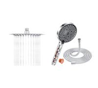 Ibergrif Tete de Douche Inox - Economie d'Eau, Pommeau de Douche Carré 20CM & Pommeau de Duche avec tuyau 1,6M, YEAUPE PRO Pommeau de Douche Economie Deau