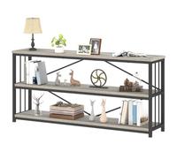 IBF Bibliothèque 3 Niveaux 160cm métal Horizontal Rangement chêne Gris | Cadre Métal Solide Panneau Anti Rayure Pieds Ajustables Sans Perçage Rangement Livres Salon Chambre Bureau Déco Loft Rustique