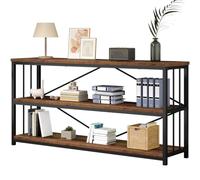 IBF Bibliothèque Basse Rustique à 3 Niveaux, bibliothèque Horizontale Industrielle en Bois, Rustique Longue et Large Ouverte, étagère Moderne en métal pour Maison, Bureau, Chambre à Coucher, Salon,