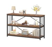 IBF Farmhouse - Bibliothèque Basse à 3 Niveaux Industrielle Rustique Horizontale en Bois avec Rangement, étagère Vintage en métal pour Bureau, Chambre à Coucher, Salon, Marron Rustique, 119,4 cm