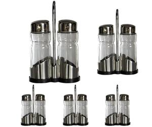 Ibili 768700 Ensemble Salière Poivrière, Acier Inoxydable, Argent/Transparent, 10 x 8 x 4 cm (Lot de 5)
