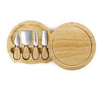 IBILI Set plateau à fromages 782750 - planche bois 21 cm + 4 couteaux inox marron