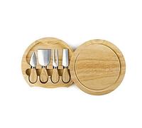 IBILI Set plateau à fromages 782750 - planche bois 21 cm + 4 couteaux inox marron