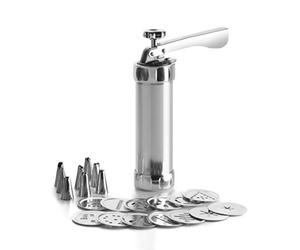 IBILI - 792300 Churrera, Machine à pâtes, Acier Inoxydable, Comprend 13 disques et 8 Buses, Churros fourrés, Argent, 22 cm