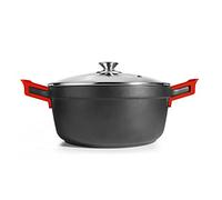 IBILI - Casserole Excellent titanio en fonte d’aluminium, couvercle en verre et poignées en silicone, 24 cm, Antiadhésif, Compatible avec l’induction