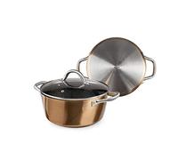 IBILI - Casserole Nature à revêtement en cuivre avec couvercle en verre, 28 cm, Antiadhésif style pierre, Compatible avec l’induction
