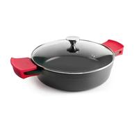 IBILI - Cuisinière avec couvercle Esben 32 cm, fonte d'aluminium, couvercle en verre, poignées amovibles en silicone, anti-adhésif PFAS, convient pour induction