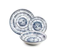 IBILI - Service de table 12 pièces Zeeland, assiettes en porcelaine pour 4 personnes, Bleu