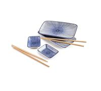 IBILI - Set à sushis, 2 plateaux + 2 bols + 4 baguettes, Bleu