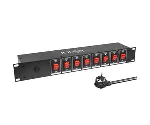 Ibiza - LC806S-FR - Boitier multiprise encastrable 19” à 8 Voies avec commutateur dédiés - Alliage Aluminium Noir - 8 Prises de Terre de Type E