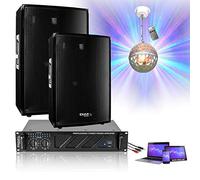 Ibiza Sound Light - Pack Sono 1680W Total - 2 Enceintes 2x600w - Ampli Ventilé 2x240w - Jeu de Lumière - Câblage - Bar Mariage Anniversaire