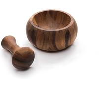 IBLAY Mortier et pilon en bois - Moulin à épices et herbes en bois d'acacia, bol fait à la main pour ail, épices, pesto et ayurvédique, outil de broyage de cuisine durable (design traditionnel)