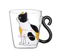 IBLUELOVER Tasse en Verre Mug Original Chat Mignon Tasse Transparent Tasses à Café Thé Lait Expresso Cappuccino Créatif Chat Queue Poignée Tasses Style Japonaise Cadeau de Noël Anniversaire