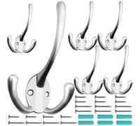 IBosins Lot de 6 Grands Crochets Robustes à Fixer au Mur avec 24 vis (Deux Types de vis incluses) Double Crochets Utilitaires rustiques pour Manteau épais, Grands Sacs Lourds Matte Nickel