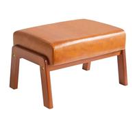 IBUYKE 10.2”H Petit Repose-Pieds Ottomane, Tabouret Repose-Pieds Rectangulaire en Faux Cuir PU avec Assise Rembourrée et Pieds en Bois, Puff Bas Repose-Pieds pour Salon-Chambre, Jaune-Marron WBD013J