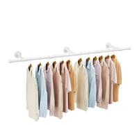 IBUYKE 156cm Tringle à Vêtement Mural, Barre Penderie Murale, Blanc TYJ007W | Métal Portant à Vêtements Murale Industriel, Porte Manteau pour Suspendre des Vêtements pour Salon Chambre, 3 Bases