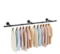 IBUYKE 156cm Tringle à Vêtement Mural, Barre Penderie Murale, Noir TYJ007H | Métal Portant à Vêtements Murale Industriel, Porte Manteau pour Suspendre des Vêtements pour Salon Chambre, 3 Bases