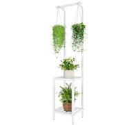 IBUYKE 170cm de Haut Support pour Plantes d'Intérieur, Blanc TMJ076W | 3 Étagères Suspendues Support Pot de Fleurs en Métal, Étagère à Plantes pour Salon Balcon Jardin Extérieur