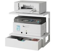 IBUYKE 2 Tier Desktop Printer Stand,Printer Table with Storage Shelf,Multi-Purpose Desk Organizer for Folders,Books,for Fax Machine, Scanner,Home Office,White TLJ015W