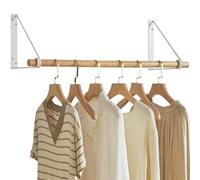 IBUYKE 80cm Tringle à Vêtement Mural, Bois Penderie Murale, Blanc TYJ005W | Portant à Vêtements Murale Industriel, Moderne Porte Manteau pour Rangement de Placard, pour Salon Chambre Salle de Bains