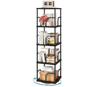 IBUYKE Bibliotheque Rotative à 4 Niveaux,Bibliotheque Angle,Noir TBC004B | Bibliothèque Tournante à 360° Étagère Pivotante Verticale Bibliothèque Enfant en Bois pour Chambre Salon Bureau