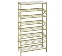 IBUYKE Étagère à Chaussures à 8 Niveaux, pour 32 Paires, Doré TXJ018G | Grande Capacité, Gain de Place Rangement Chaussures, Porte Chaussures en Métal pour Entrée Couloir Salon, 71 x 28 x 130.5cm