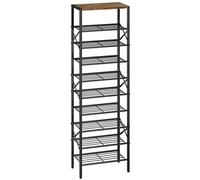 IBUYKE Étagère à Chaussures Étroite à 10 Niveaux, Rustique Marron TXJ011H | Verticale Haut Verticale Haut pour 20 Paires, Gain de Place, Porte Chaussures en Métal pour Entrée Salon, 42 x 26.5 x 170cm