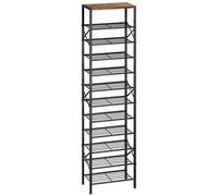 IBUYKE Étagère à Chaussures Étroite à 12 Niveaux, Rustique Marron TXJ012H | Verticale Haut Verticale Haut pour 24 Paires, Gain de Place, Porte Chaussures en Métal pour Entrée Salon, 42 x 26.5 x 204cm