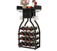IBUYKE Étagère à Vin 15 Bouteilles,Porte Bouteille avec Tiroir,Noir TMJ908B | Range Bouteille avec Porte Verre Présentoir à Vin Mini Bar Étagère à Vin Cave pour Cuisine Bar Salle à Manger