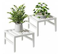 IBUYKE Lot de 2 Supports en Métal pour Plantes d'Intérieur, Blanc TMJ075W-2 | 30cm Petits Supports Robustes pour Pots de Fleurs, Étagère Carrée pour Plantes pour Salon Balcon Jardin Extérieur