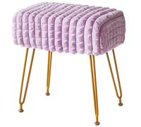 IBUYKE Maquillage Chaise de vanité, Tabouret de Repose-Pieds Violet WBD003V | Velvet Dressing Table Seat Footstool Golden Steel Legs Room Makeup Bedroom Square Grid Pattern
