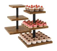 IBUYKE Présentoir à Cupcakes,Lot de 2,Presentoir Gateau carré,TLJ014H-2 | Tour à cupcakes en bois 3 Niveaux Présentoir Buffet Arbre à dessert pour Noël Anniversaire Fête à la Maison