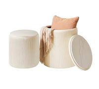 IBUYKE Set de 2 armoires ottomanes Rondes, vanité en Velours pour Le Maquillage, Table Basse rembourrée Moderne, Repose - Pieds Multifonctions pour Salon et Chambre à Coucher, Blanc WBD005W