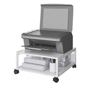 IBUYKE TLJ008W Support d'imprimante de bureau à 2 niveaux avec roulettes, table roulante robuste avec dossiers de rangement, pour livres, fax, scanner, bureau à domicile