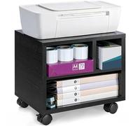 IBVIVIC Support d'imprimante avec 3 compartiments, table d'imprimante noire avec roues verrouillables, hauteur de 29 cm, pour dessous de bureau, maison, bureau