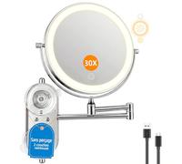 ICARE Miroir Grossissant Mural 30X/1X - 8 inch Miroir Grossissant Lumineux Mural - 3 Températures de Couleur Ventouse - Rotation 360° - Batterie Rechargeable 4000mAh - Idéal Salle de Bain, Maquillage