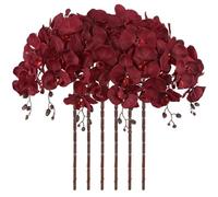 ICBOX Lot de 6 orchidées artificielles en velours et soie à longue tige pour grand vase pour maison, fête de mariage, décoration d'automne (bordeaux)