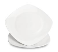 ICEBLUEOR Lot de 2 assiettes carrées rondes en porcelaine - 24 cm - Pour nouilles, salades, apéritifs, fruits, desserts, micro-ondes et lave-vaisselle - Blanc